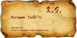 Kolman Iván névjegykártya
